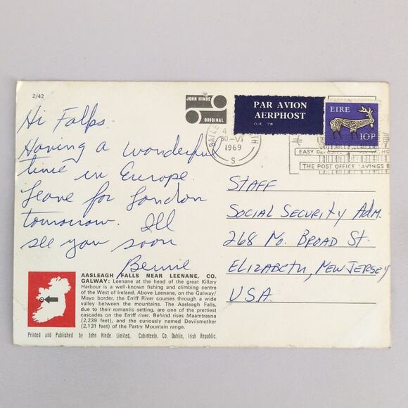 Aasleagh Falls Leenane Connemara Co Galway Ireland John Hinde 1960s Postcard - Picture 2 of 2